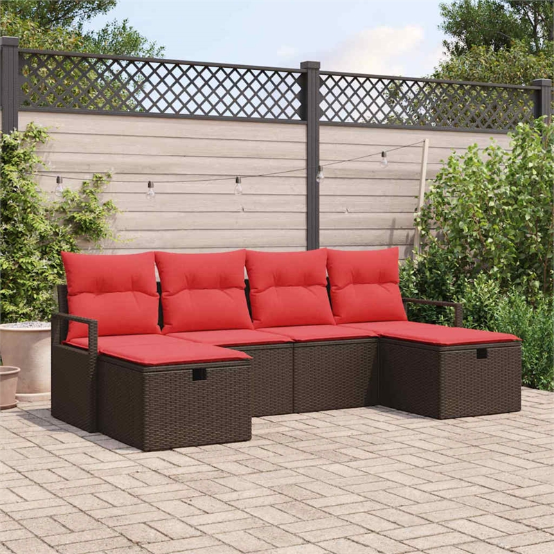 Pemberly Row 6 Pcs Poly Rattan Sofa Set With Cushions Manual in Brown And Red