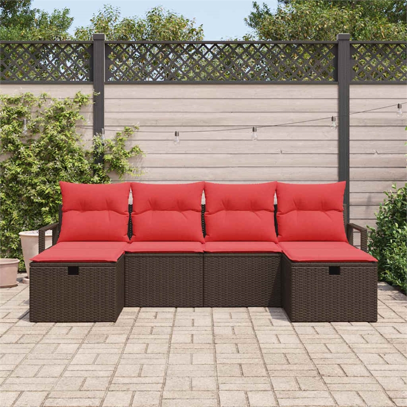 Pemberly Row 6 Pcs Poly Rattan Sofa Set With Cushions Manual in Brown And Red