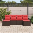 Pemberly Row 6 Pcs Poly Rattan Sofa Set With Cushions Manual in Brown And Red