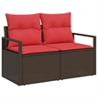 Pemberly Row 6 Pcs Poly Rattan Sofa Set With Cushions Manual in Brown And Red
