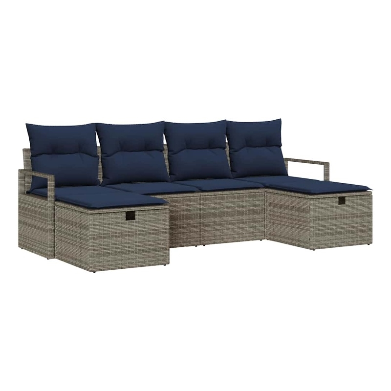 Pemberly Row 6 Pcs Poly Rattan Sofa Set With Cushions Manual in Gray And Navy