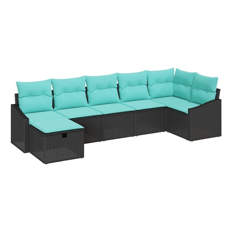 Pemberly Row Contemporary 5 Pcs Poly Rattan Sofa Set With Cushions