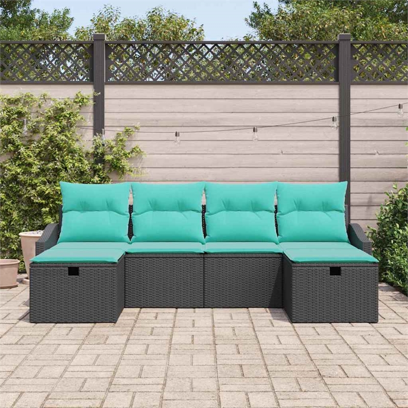 Pemberly Row Contemporary 5 Pcs Poly Rattan Sofa Set With Cushions