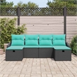 Pemberly Row Contemporary 5 Pcs Poly Rattan Sofa Set With Cushions