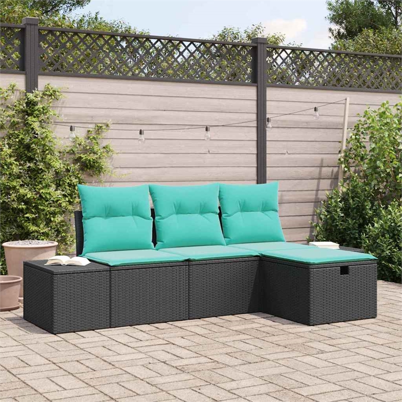 Pemberly Row Contemporary 4 Pcs Poly Rattan Sofa Set With Cushions