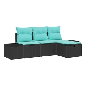 Pemberly Row Contemporary 4 Pcs Poly Rattan Sofa Set With Cushions