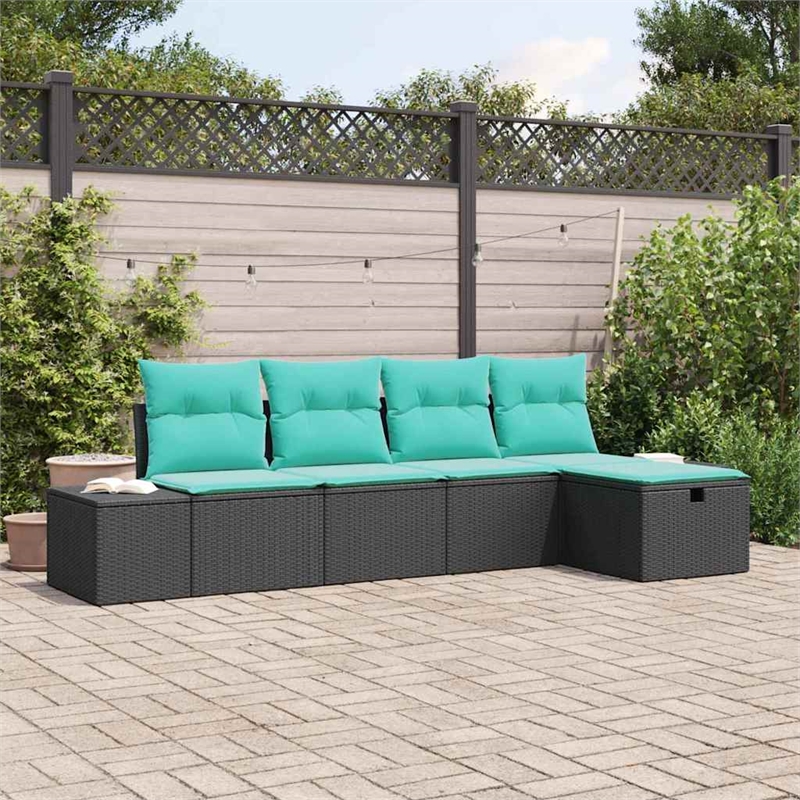 Pemberly Row Contemporary 4 Pcs Poly Rattan Sofa Set With Cushions