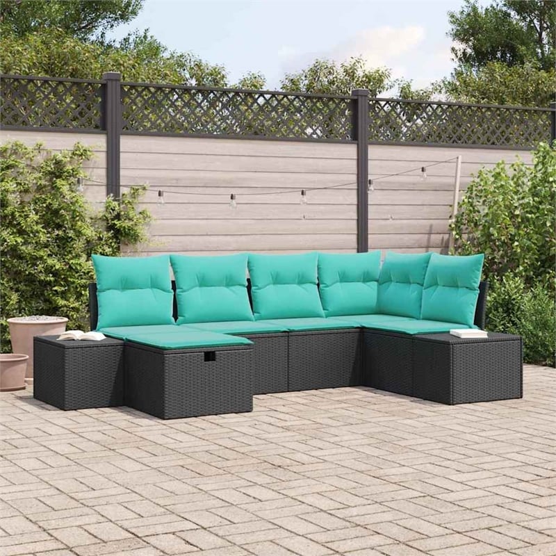 Pemberly Row Contemporary 7 Pcs Poly Rattan Sofa Set With Cushions