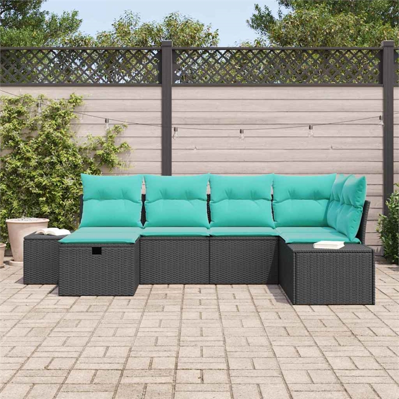 Pemberly Row Contemporary 7 Pcs Poly Rattan Sofa Set With Cushions