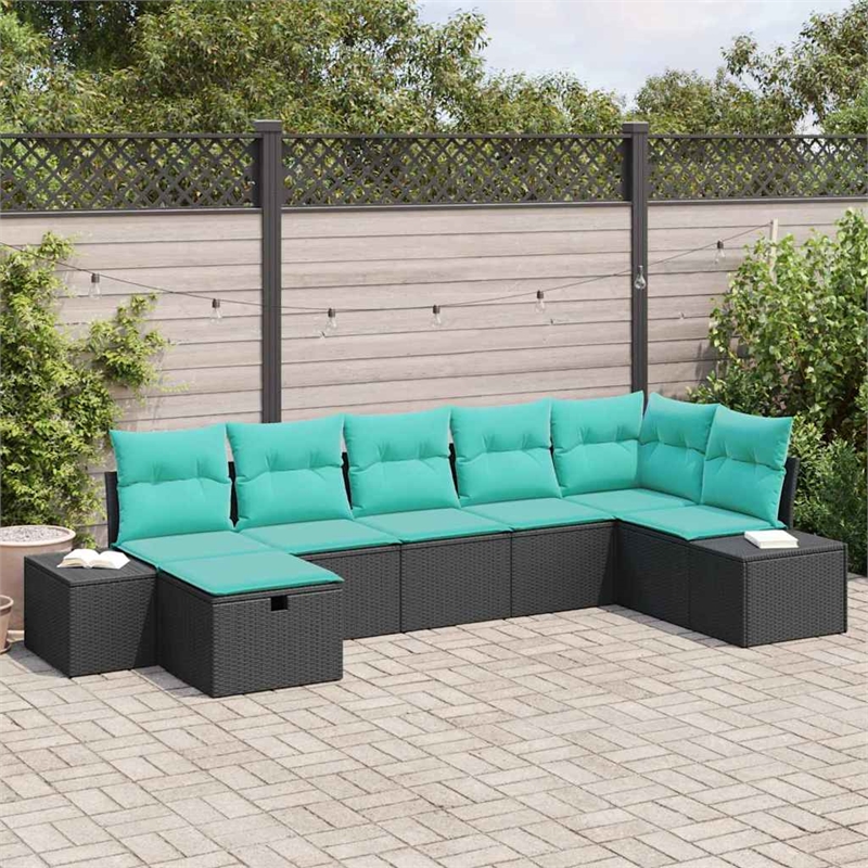 Pemberly Row Contemporary 5 Pcs Poly Rattan Sofa Set With Cushions