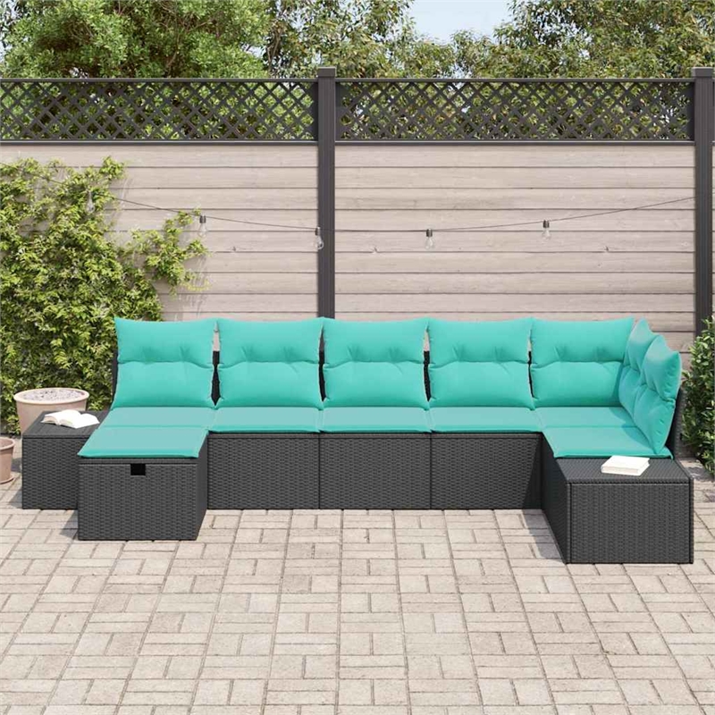 Pemberly Row Contemporary 5 Pcs Poly Rattan Sofa Set With Cushions