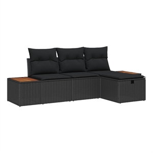 Pemberly Row 4 Pcs Black Poly Rattan Garden Sofa Set With Cushions