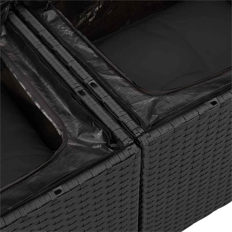 Pemberly Row Contemporary 7 Pcs Black Poly Rattan Garden Sofa Set