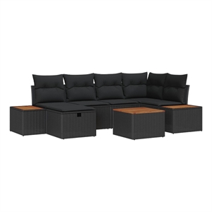Pemberly Row Contemporary 7 Pcs Black Poly Rattan Garden Sofa Set