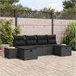 Pemberly Row Contemporary 6 Pcs Black Poly Rattan Garden Sofa Set