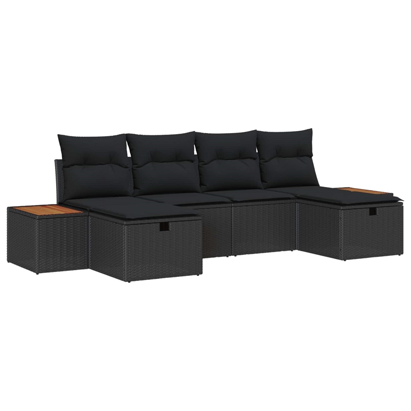 Pemberly Row Contemporary 6 Pcs Black Poly Rattan Garden Sofa Set