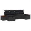 Pemberly Row Contemporary 6 Pcs Black Poly Rattan Garden Sofa Set