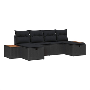 Pemberly Row Contemporary 6 Pcs Black Poly Rattan Garden Sofa Set