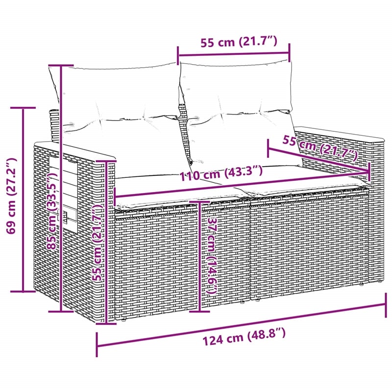 Pemberly Row 8 Pcs Poly Rattan And Powder-Coated Steel Garden Sofa Set in Black
