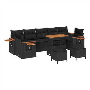 Pemberly Row Contemporary 10 Pcs Black Garden Sofa Set With Cushions