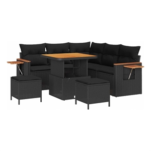 Pemberly Row 8 Pcs Poly Rattan And Powder-Coated Steel Garden Sofa Set in Black