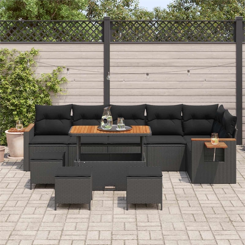 Pemberly Row Contemporary 10 Pcs Black Garden Sofa Set With Cushions
