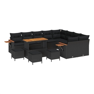 Pemberly Row Contemporary 13 Pcs Black Garden Sofa Set With Cushions