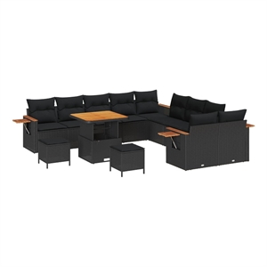 Pemberly Row Contemporary 13 Pcs Black Garden Sofa Set With Cushions