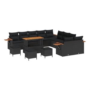 Pemberly Row Contemporary 14 Pcs Black Garden Sofa Set With Cushions