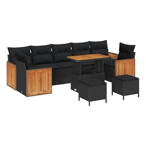 Pemberly Row Contemporary 10 Pcs Black Garden Sofa Set With Cushions
