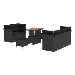 Pemberly Row 8 Pcs Poly Rattan And Powder-Coated Steel Garden Sofa Set in Black