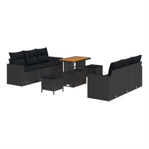 Pemberly Row 9 Pcs Poly Rattan And Powder-Coated Steel Garden Sofa Set in Black