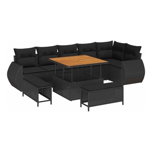 Pemberly Row 9 Pcs Poly Rattan Garden Sofa Set With Cushions in Black