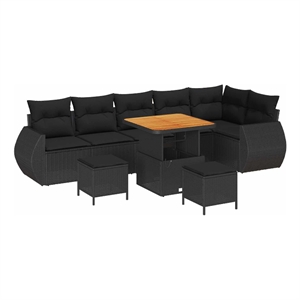 Pemberly Row 9 Pcs Poly Rattan Garden Sofa Set With Cushions in Black