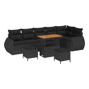 Pemberly Row 9 Pcs Poly Rattan Garden Sofa Set With Cushions in Black