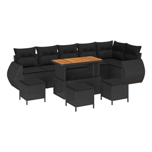 Pemberly Row 10 Pcs Poly Rattan Garden Sofa Set With Pillows in Black