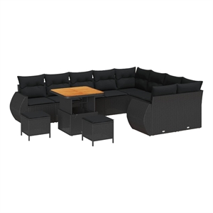 Pemberly Row 12 Pcs Poly Rattan Garden Sofa Set With Pillows in Black