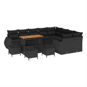 Pemberly Row 13 Pcs Poly Rattan Garden Sofa Set With Pillows in Black