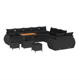 Pemberly Row 13 Pcs Garden Sofa Set With Cushions And Storage in Black