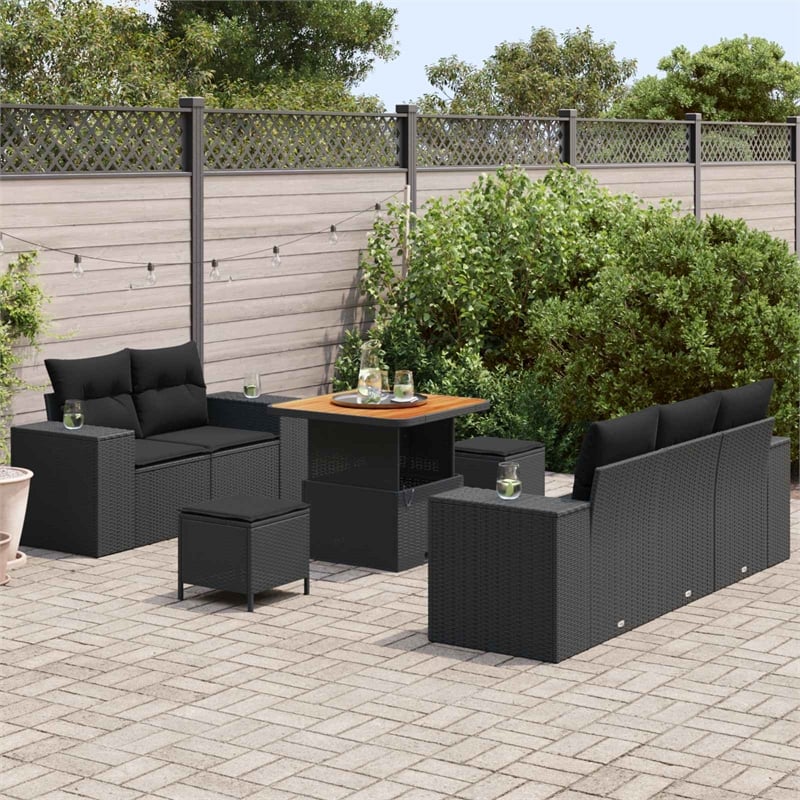Pemberly Row 8 Pcs Poly Rattan Garden Sofa Set With Cushions in Black
