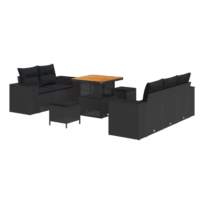 Pemberly Row 8 Pcs Poly Rattan Garden Sofa Set With Cushions in Black