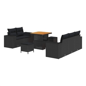 Pemberly Row 8 Pcs Poly Rattan Garden Sofa Set With Cushions in Black