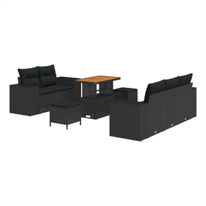 Pemberly Row 8 Pcs Poly Rattan Garden Sofa Set With Cushions in Black