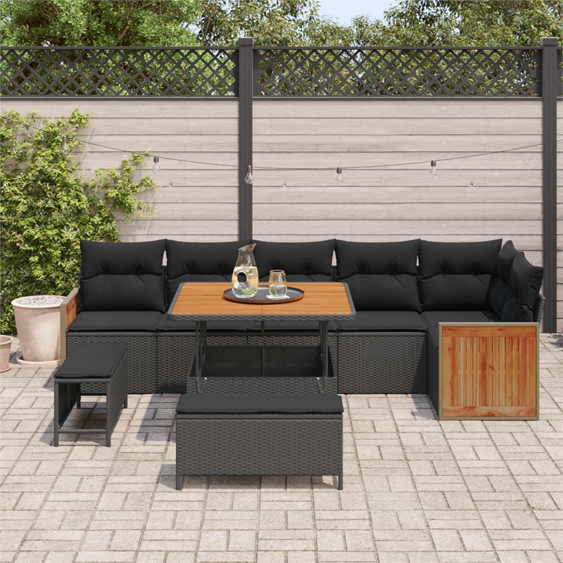 Pemberly Row 11 Pcs Poly Rattan Garden Sofa Set With Cushions in Black