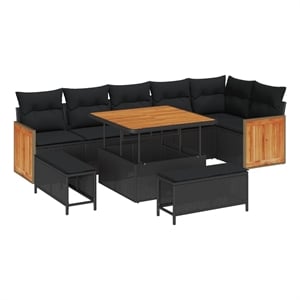 Pemberly Row 11 Pcs Poly Rattan Garden Sofa Set With Cushions in Black