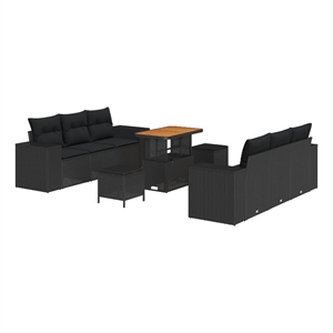 Pemberly Row 9 Pcs Poly Rattan Garden Sofa Set With Cushions in Black