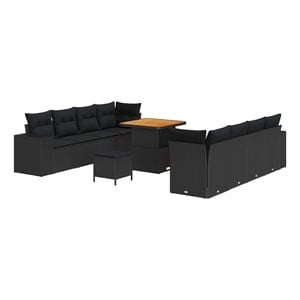 Pemberly Row 11 Pcs Poly Rattan Garden Sofa Set With Cushions in Black