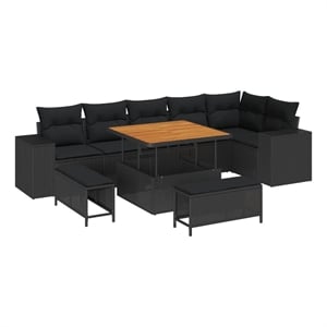 Pemberly Row 9 Pcs Poly Rattan Garden Sofa Set With Cushions in Black