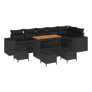 Pemberly Row 10 Pcs Poly Rattan Garden Sofa Set With Cushions in Black