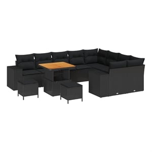 Pemberly Row 12 Pcs Garden Sofa Set With Cushions And Storage in Black